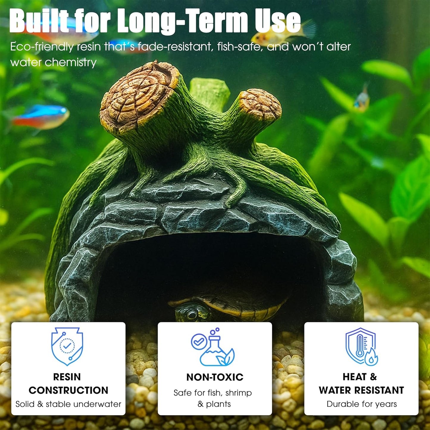 Aquarium Decor, Betta Fish Tank Accessories with Plants, Turtle Tank Decorations, Large Aquarium Ornaments, Fish Hideout, Decorative Accessories for Freshwater & Saltwater Tanks (Tree cave)