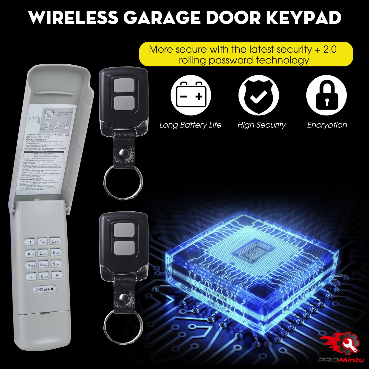 Garage Door Keypad with 2 Garage Door Opener Remote for Liftmaster Chamberlain Craftsman Garage Door Opener Remote Keypad, 877MAX 893LM 893Max 971LM 371LM Purple Yellow Red Orange Learn Button