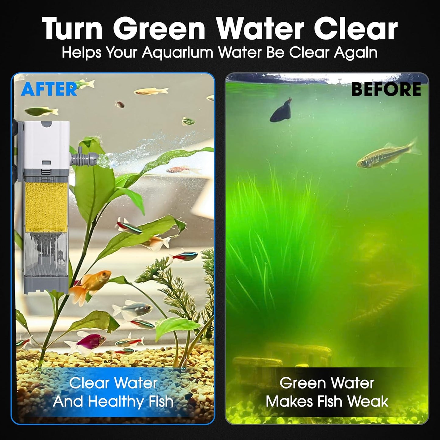 Aquarium Filter 10W for 10-40 Gallon, Internal System with Quiet 700L/h Pump, Submersible Aquarium Filter for Turtles, 10 Gallon Fish Tank Filter, Filtro para Pecera, Clean Water Setup