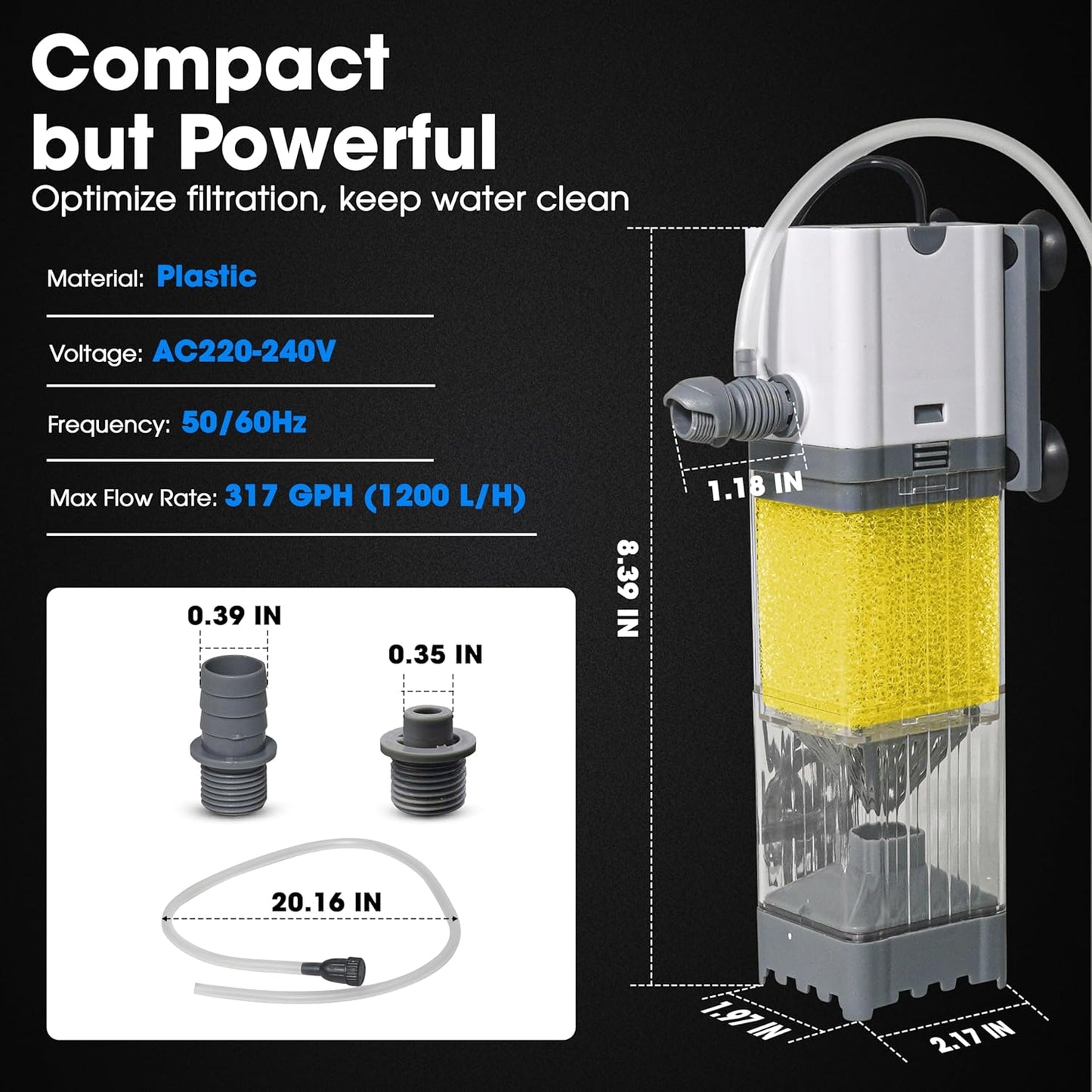 Aquarium Filter 10W for 10-40 Gallon, Internal System with Quiet 700L/h Pump, Submersible Aquarium Filter for Turtles, 10 Gallon Fish Tank Filter, Filtro para Pecera, Clean Water Setup