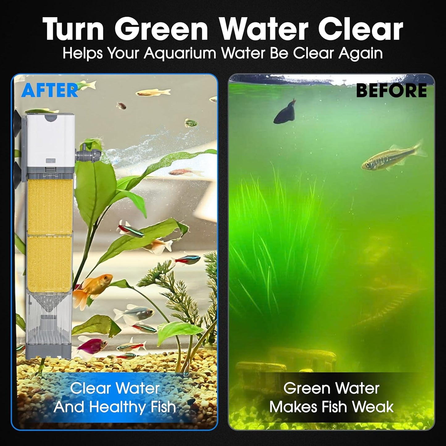 Aquarium Filter 25W for 40-80 Gallon, Internal System with Quiet 1200L/h Pump, Submersible Aquarium Filter for Turtles, 100 Gallon Fish Tank Filter, Filtro para Pecera, Clean Water Setup