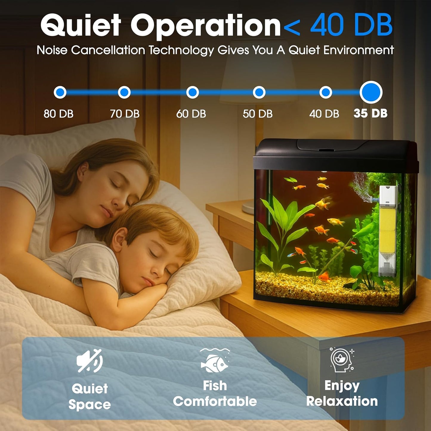 Aquarium Filter 25W for 40-80 Gallon, Internal System with Quiet 1200L/h Pump, Submersible Aquarium Filter for Turtles, 100 Gallon Fish Tank Filter, Filtro para Pecera, Clean Water Setup