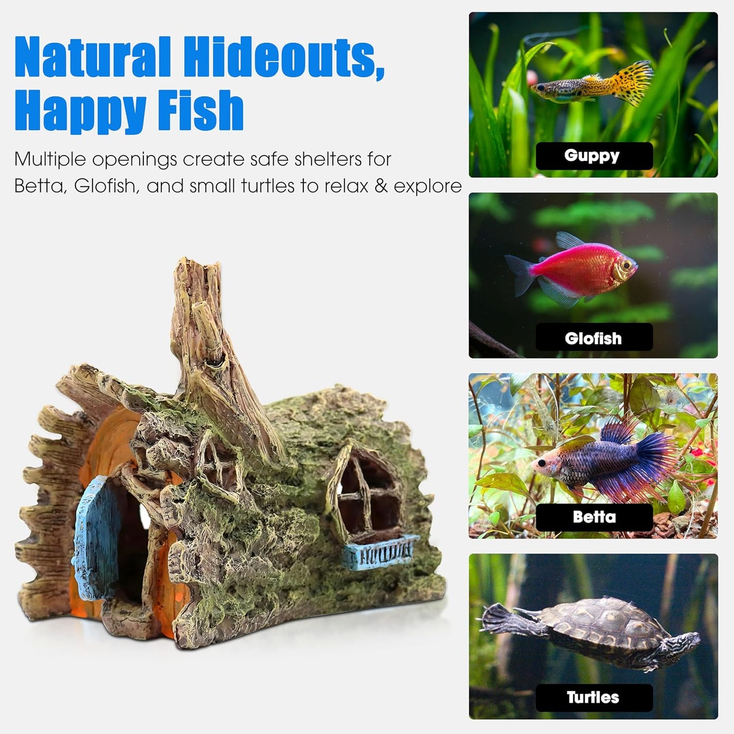 Aquarium Resin Decorations, Tree House Ornament-Tire Scene, Aquarium Decor for Glofish, Betta Accessories, Turtle Hideouts, Aquarium Plants, Ornaments & Fish Tank Accessories (Tree house)