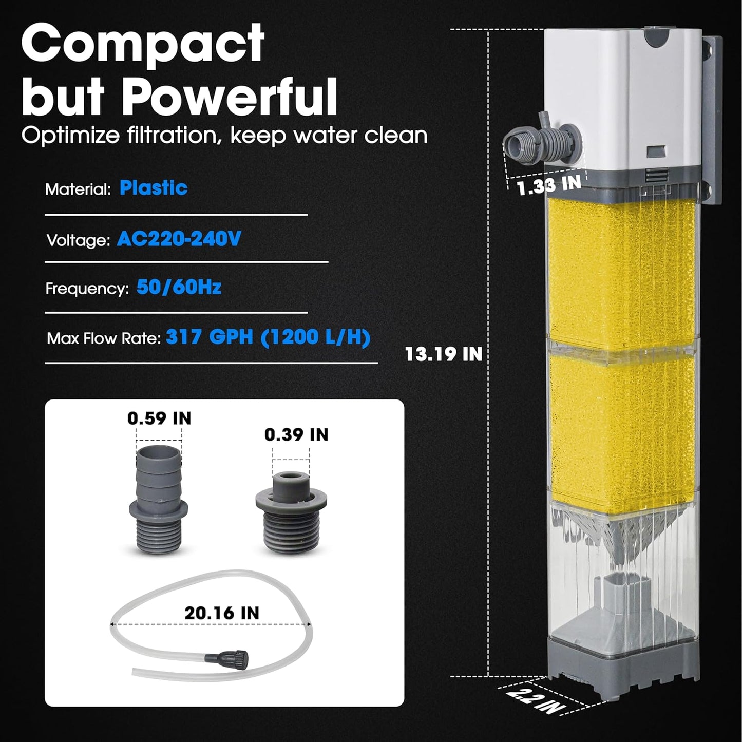 Aquarium Filter 25W for 40-80 Gallon, Internal System with Quiet 1200L/h Pump, Submersible Aquarium Filter for Turtles, 100 Gallon Fish Tank Filter, Filtro para Pecera, Clean Water Setup