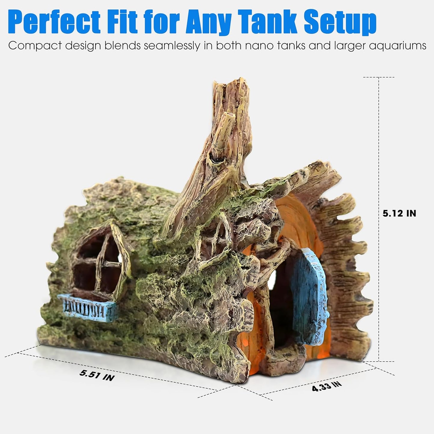 Aquarium Resin Decorations, Tree House Ornament-Tire Scene, Aquarium Decor for Glofish, Betta Accessories, Turtle Hideouts, Aquarium Plants, Ornaments & Fish Tank Accessories (Tree house)