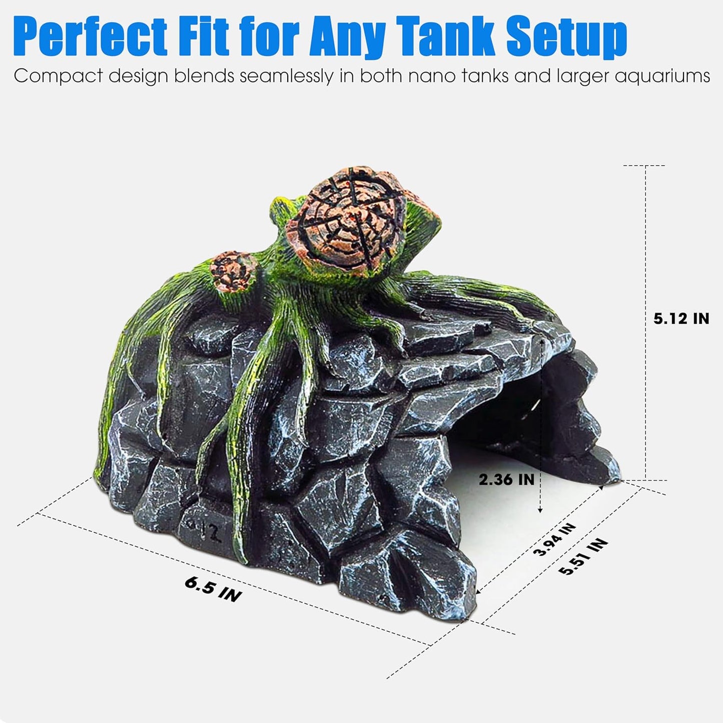 Aquarium Decor, Betta Fish Tank Accessories with Plants, Turtle Tank Decorations, Large Aquarium Ornaments, Fish Hideout, Decorative Accessories for Freshwater & Saltwater Tanks (Tree cave)
