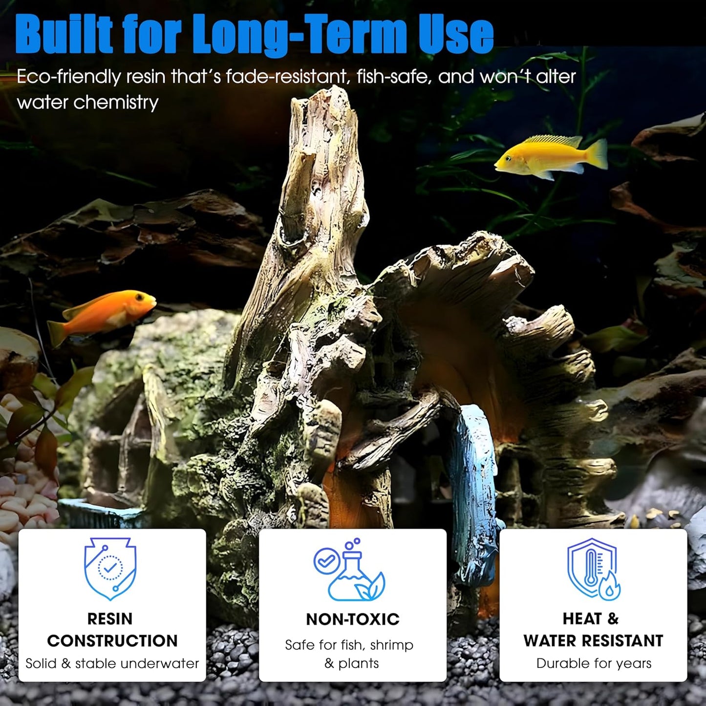 Aquarium Resin Decorations, Tree House Ornament-Tire Scene, Aquarium Decor for Glofish, Betta Accessories, Turtle Hideouts, Aquarium Plants, Ornaments & Fish Tank Accessories (Tree house)