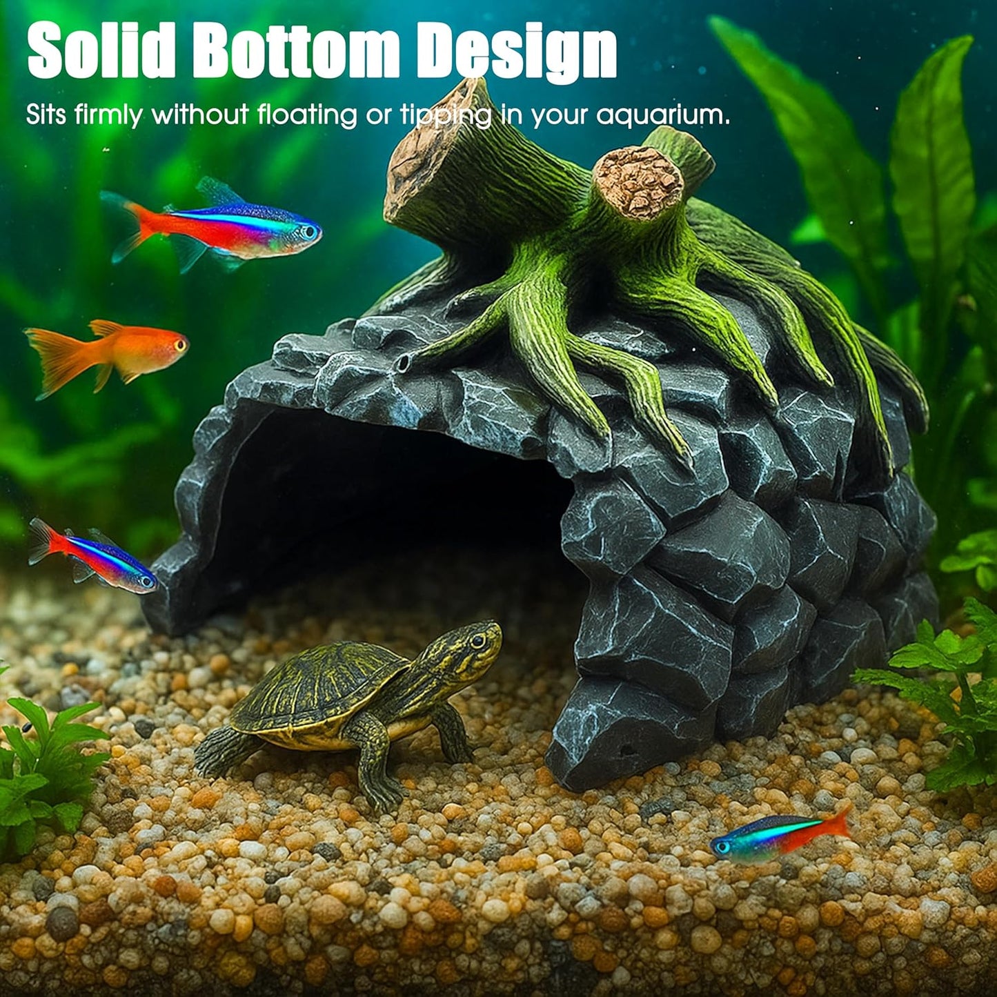 Aquarium Decor, Betta Fish Tank Accessories with Plants, Turtle Tank Decorations, Large Aquarium Ornaments, Fish Hideout, Decorative Accessories for Freshwater & Saltwater Tanks (Tree cave)