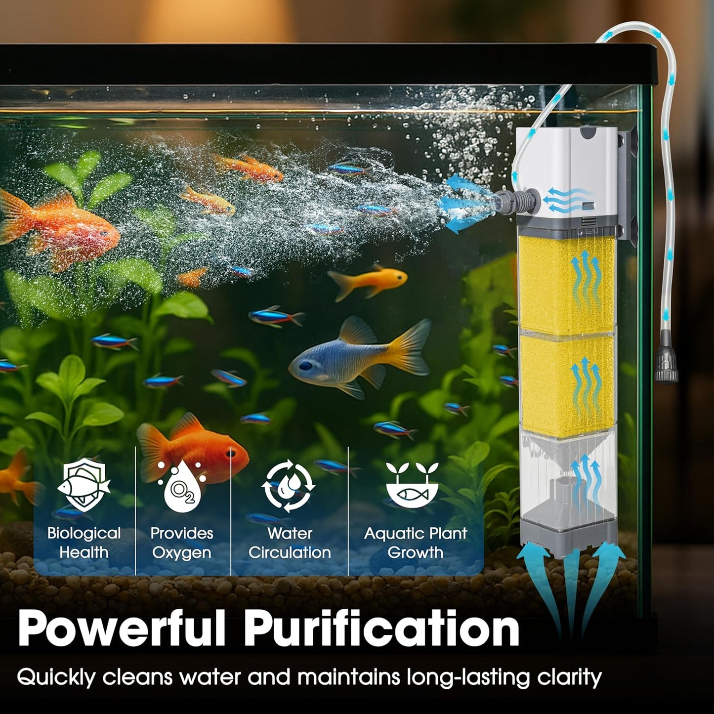 Aquarium Filter 25W for 40-80 Gallon, Internal System with Quiet 1200L/h Pump, Submersible Aquarium Filter for Turtles, 100 Gallon Fish Tank Filter, Filtro para Pecera, Clean Water Setup