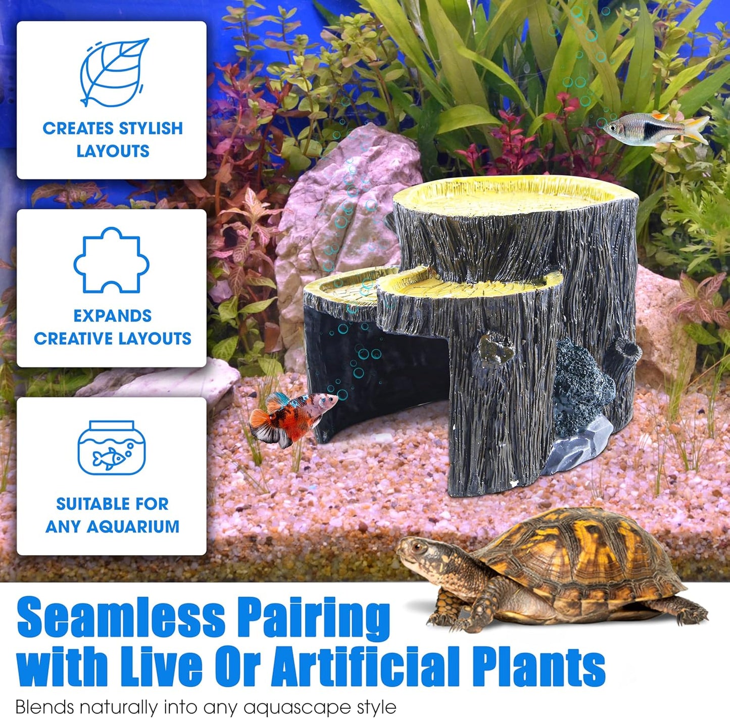 Fish Tank Decorations, Aquarium Decor for Betta Fish Tank Accessories with Plants, Aquarium Accessories, Turtle Tank Decorations, Fish Hideout, Large Tank Ornaments